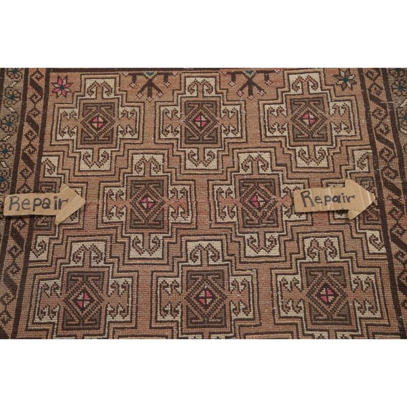 Geometric Balouch Persian Vintage Runner Rug Handmade Wool Carpet - 3'4" x 8'8"