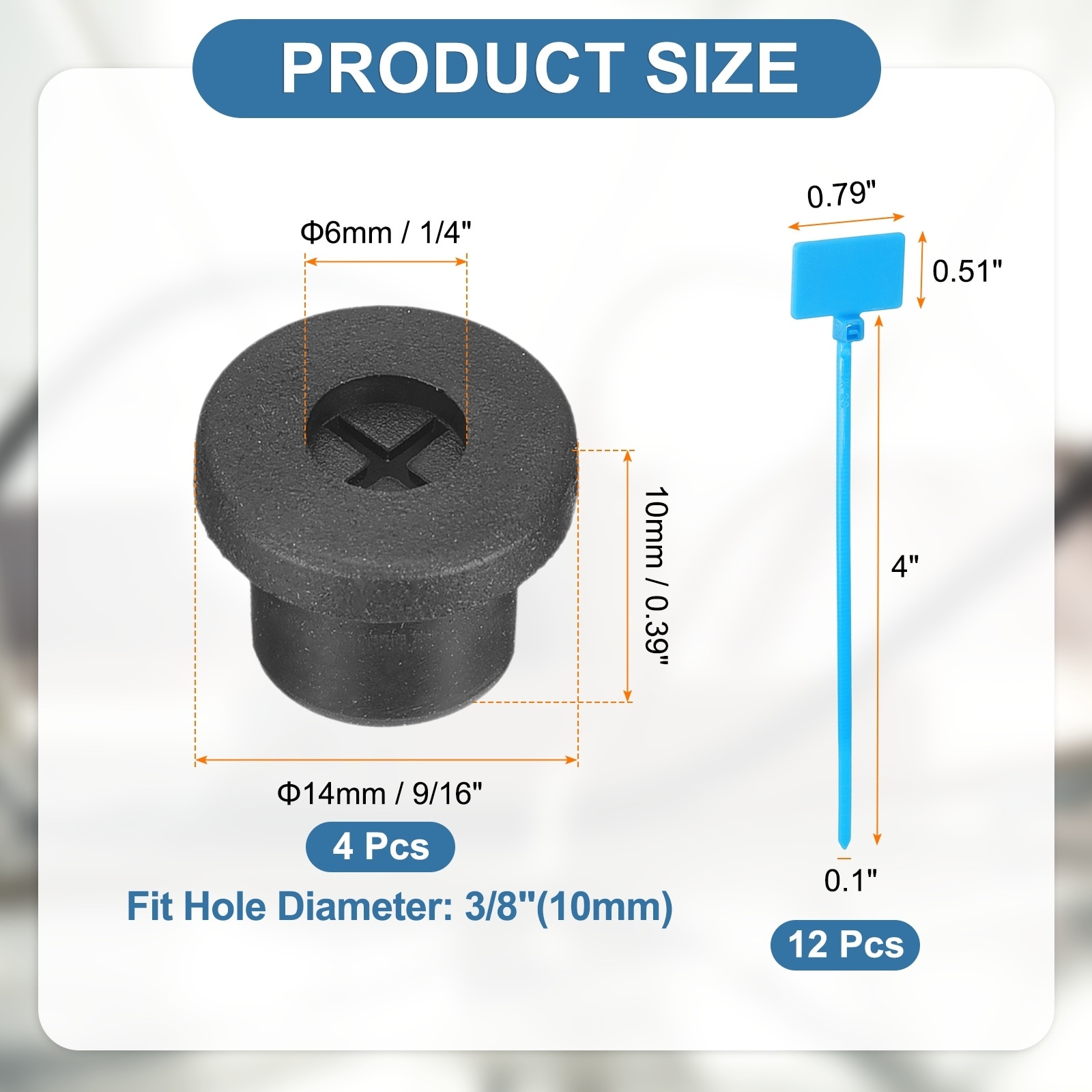 Cable Cord Grommet, Rubber Desk Grommets Wire Pass Through Hole Cover with Marked Cable Tie for Home Cable Wire Protection