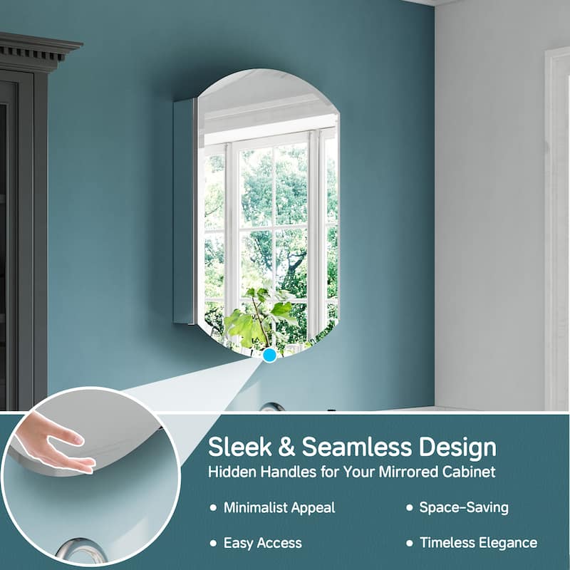 20x32" Tri-View Mirrored Medicine Cabinet, Soft-Close Blum Hinges, Reversible Door, Recess/Surface Mount, Aluminum Body