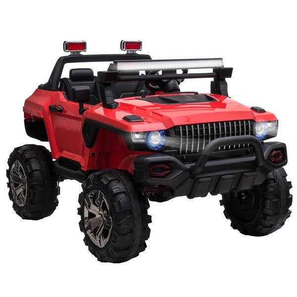 slide 2 of 5, Ride-On Car Truck for Kids with 2 Seats, Remote Control, Siren, Horn, Music Connectivity, and All-Terrain Wheels Red