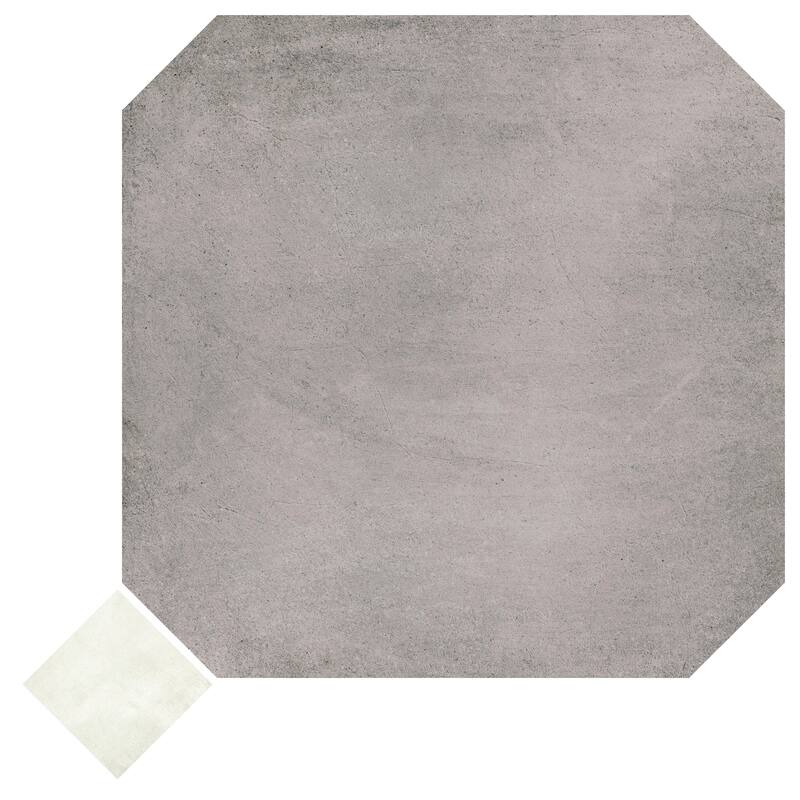 Merola Tile Laverton Octagon Gris with Taco Nieve 7-7/8" x 7-7/8" Porcelain Floor and Wall Tile