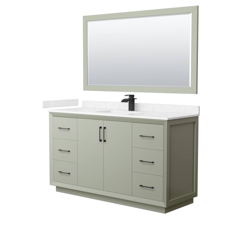Strada 60-Inch Single Vanity Set, Cultured Marble Top, 58-Inch Mirror - Light Green,Black Trim,Carrara Cultured Marble Top