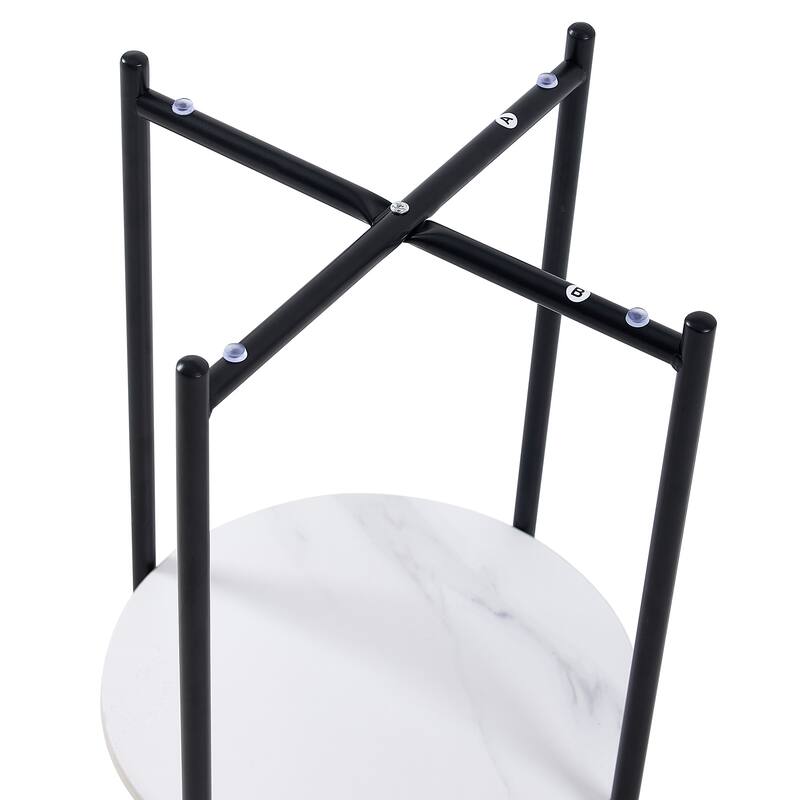 2-layer End Table with Whole Marble Tabletop, Round Coffee Table with Golden Metal Frame