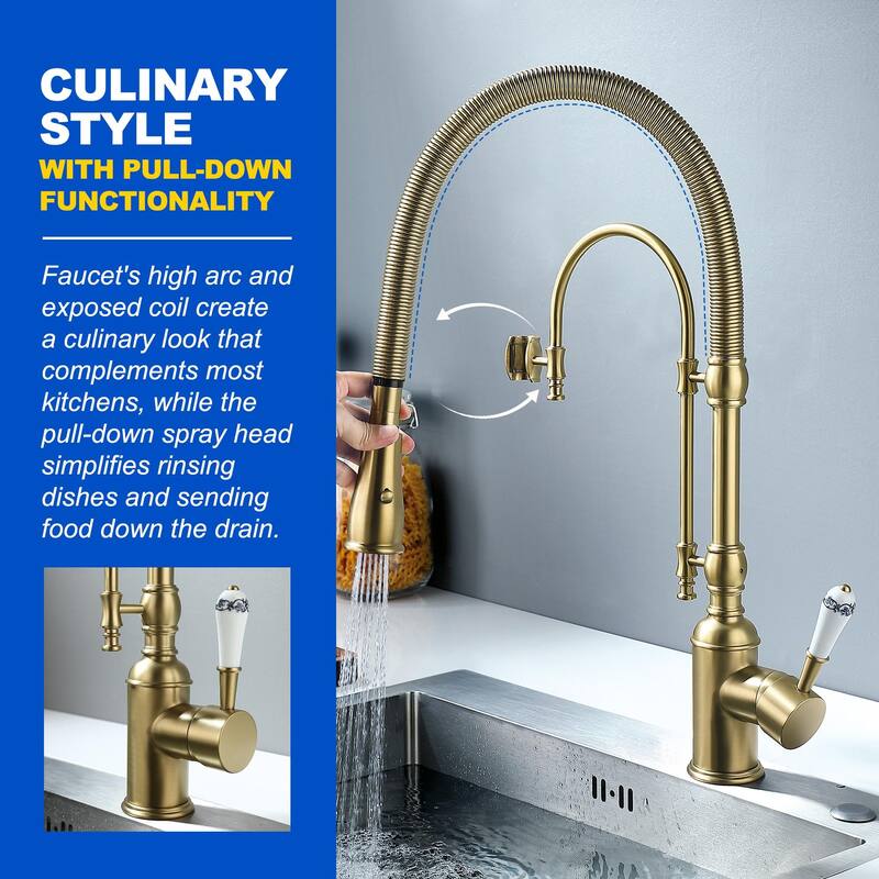 One-Handle High Arc Kitchen Sink Faucet, Gold Single Faucet with Pull Down Sprayer for Kitchen Sink