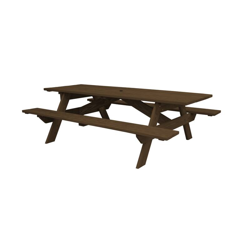 HomeRoots 94" Dark Brown Solid Wood Outdoor Picnic Table with Umbrella Hole