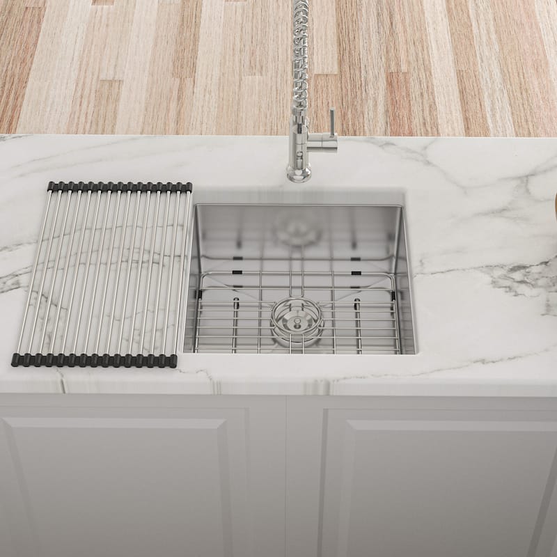 Undermount 16 Gauge Single Bowl Stainless Steel Kitchen Sink in Brushed Nickel - 17'' x 19'' x 10''