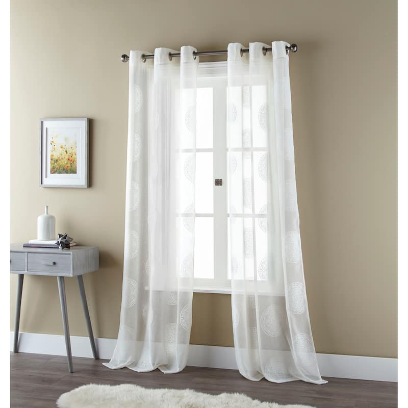 Nanshing Naomi Medallion Grommet-Top Curtain Panel Pair - 37" x 84" - Ivory