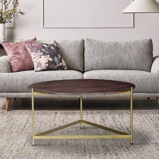 Round Wood Coffee Table with Metal Metal Base - Bed Bath & Beyond ...