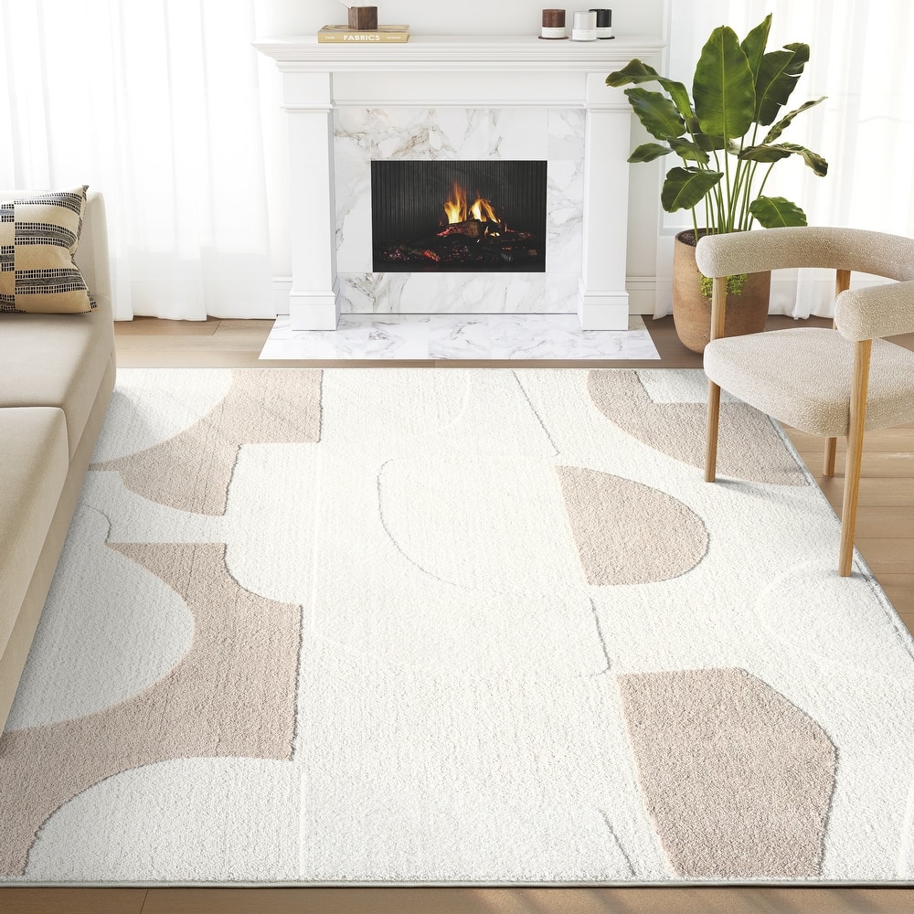 Abani Cozy COZ110A Modern Cream Grey Asymmetric Circle Pattern Neutral Area Rug