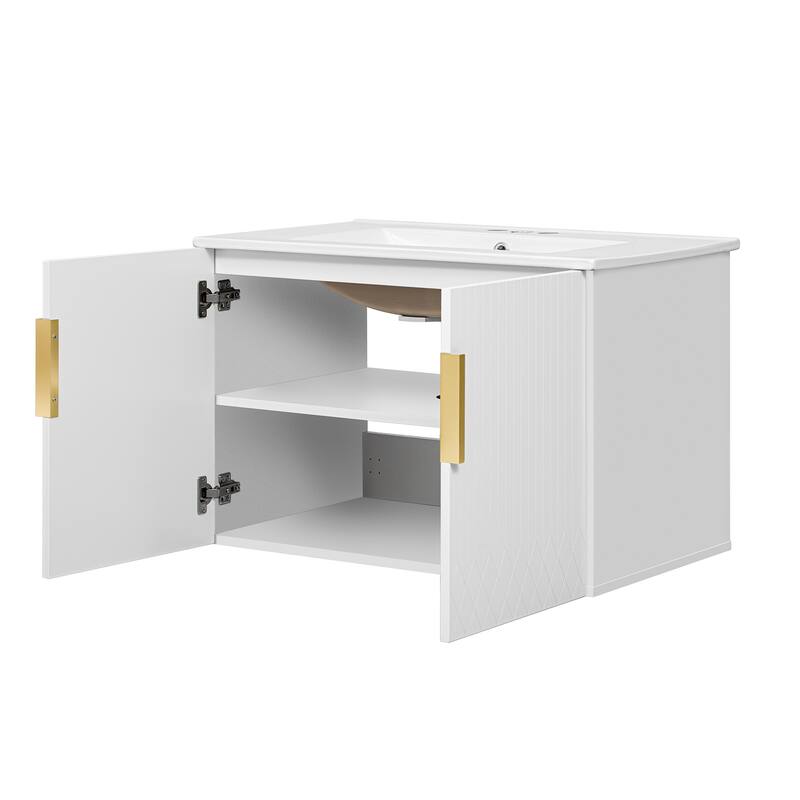 60"Bathroom Vanity with Ceramic Sink,with 3 Holes Single Ceramic Sink,Bathroom Storage Vanity Cabinet with 2 Soft Closing Doors