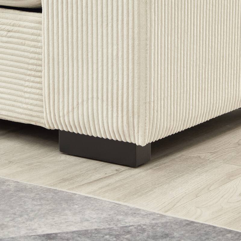 U-shaped corduroy sofa with removable footstool and storage armrests