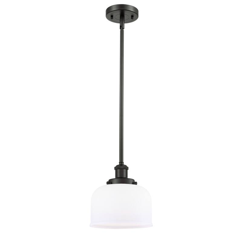 Innovations Lighting Large Bell 8" Wide Mini Pendant - Rod Hung - Oil Rubbed Bronze / Matte White