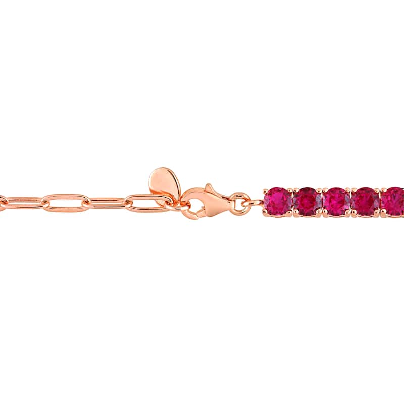 Miadora Red Cubic Zirconia Tennis Bracelet in Rose Plated Sterling Silver