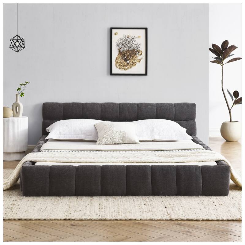 Queen Size Upholstered Bed Frame with Thick Fabric