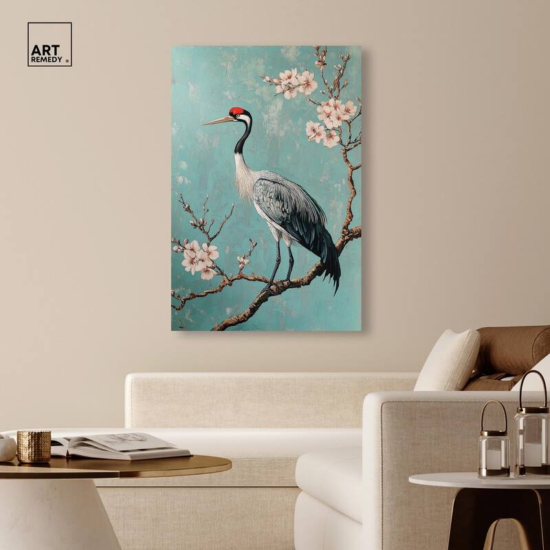 Crane in Blossom Canvas by Art Remedy, Gallery Wrapped