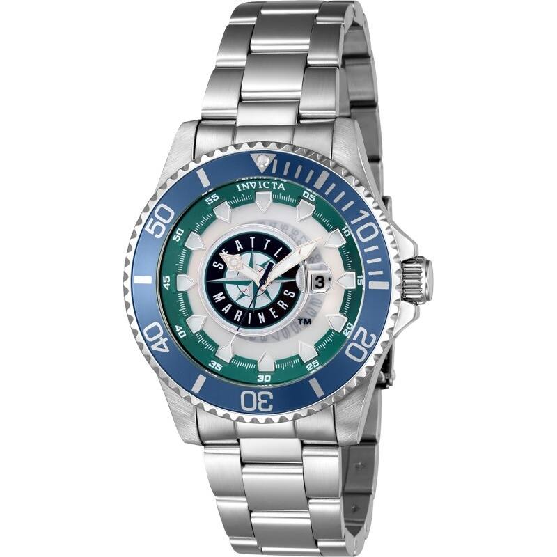 Invicta Men's 43478 MLB Seattle Mariners Quartz Multifunction Green, Orange, Silver, White, Blue Dial Watch - Green