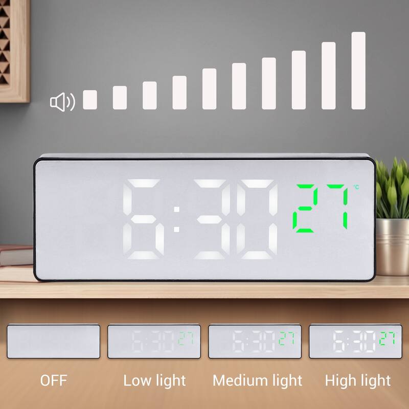 Triple Alarm Clock for Desk, Big Numbers Display, Dimmable, Temperature, 12/24H for Deep Sleepers 6.3 x 2.4 x 1 inch