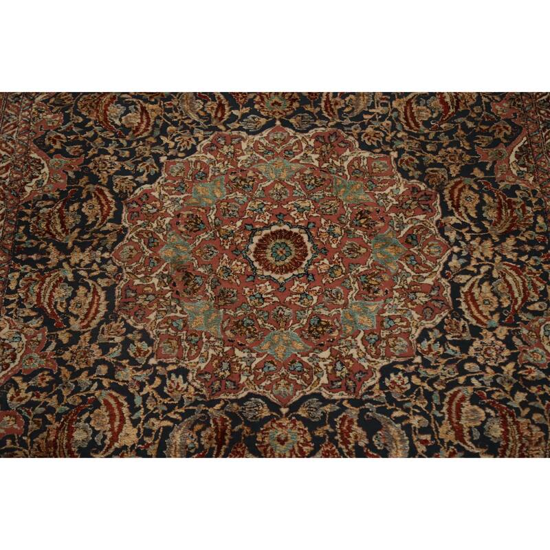 Hand Knotted Oriental 100% Silk Carpet Traditional Floral Navy Blue & Blues Hereke Area Rug - 6' 0'' X 4' 0''