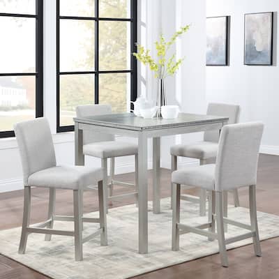 5 Piece Counter Height Table Set Wooden Kitchen Table Set with Square Table and 4 Upholstered Chairs Counter Height