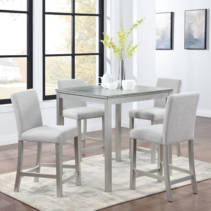 5 Piece Counter Height Table Set, Wooden Kitchen Table Set with Square Table and 4 Upholstered Chairs - Gray