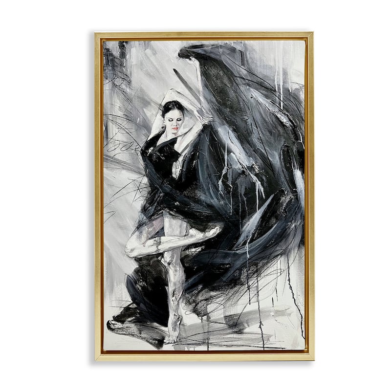 Stupell Elegant Dancer Abstract Framed Floater Canvas Wall Art Design By Lucille Lee - 21 x 31 - Gold