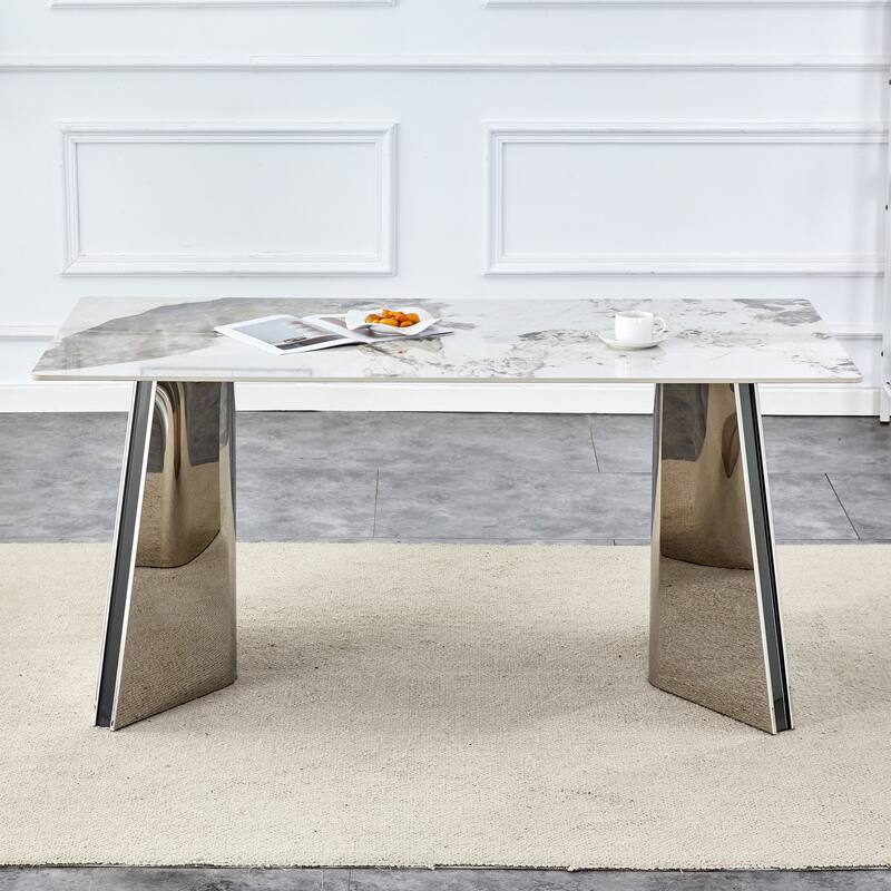 Dining Room Dining Table with Stainless Steel Butterfly Legs Office Table Accent Table Computer Table