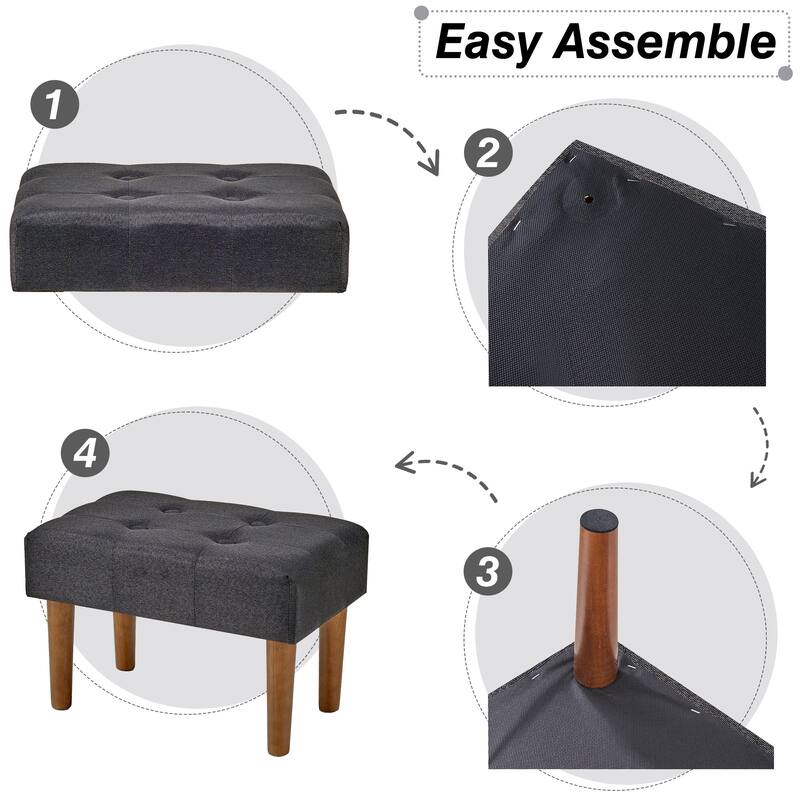 Javlergo Set of 1 or 2 Linen Ottoman Foot Rest with Wooden Legs Tufted Rectangle Upholstered Footstool for Couch Living Room