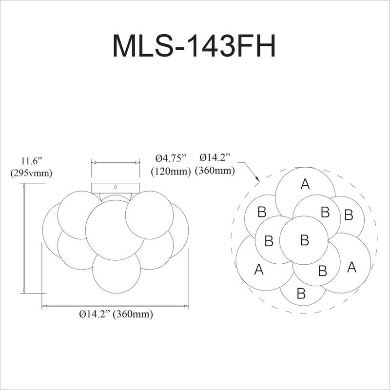 3-Light Flush Mount Ceiling Light - Modern Frosted Glass Chandelier - 14" Wide - G9 Base - Living Room, Bedroom - 14.5