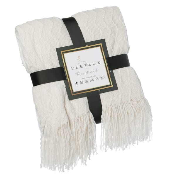 Decorative Throw Blanket - 50x60in Soft Knit with Delightful Fringe Edges for a Sophisticated and Cozy Touch to Your Home - White