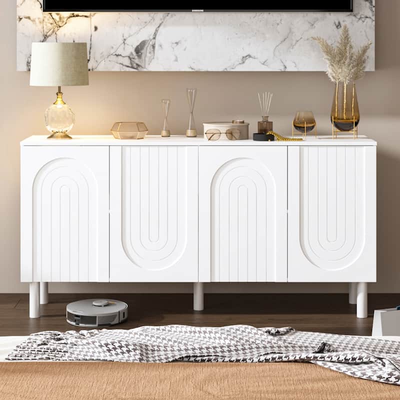 White Sideboard Bookcase Kitchen Cabinet Buffet Credenza End Table Whie/Black - White