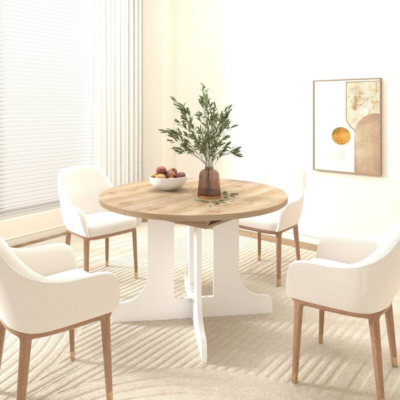Elegant Farmhouse Round Dining Table with Adjustable Length and X-Base ​Be Used for Modern Dining Room