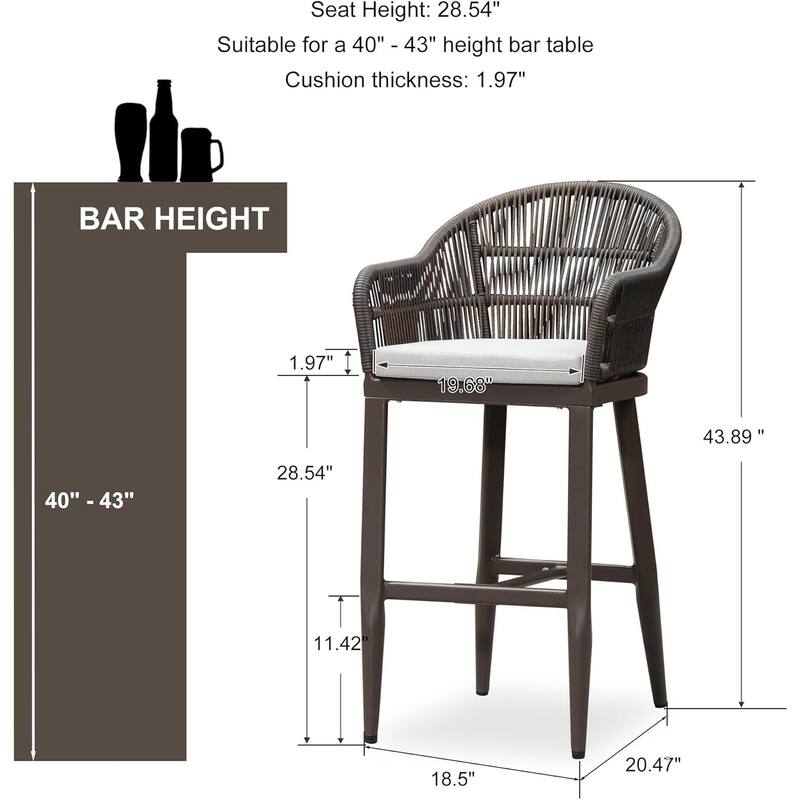 PURPLE LEAF Outdoor Dining Chairs Set of 2 Patio Counter Height Bar Stool with Cushion