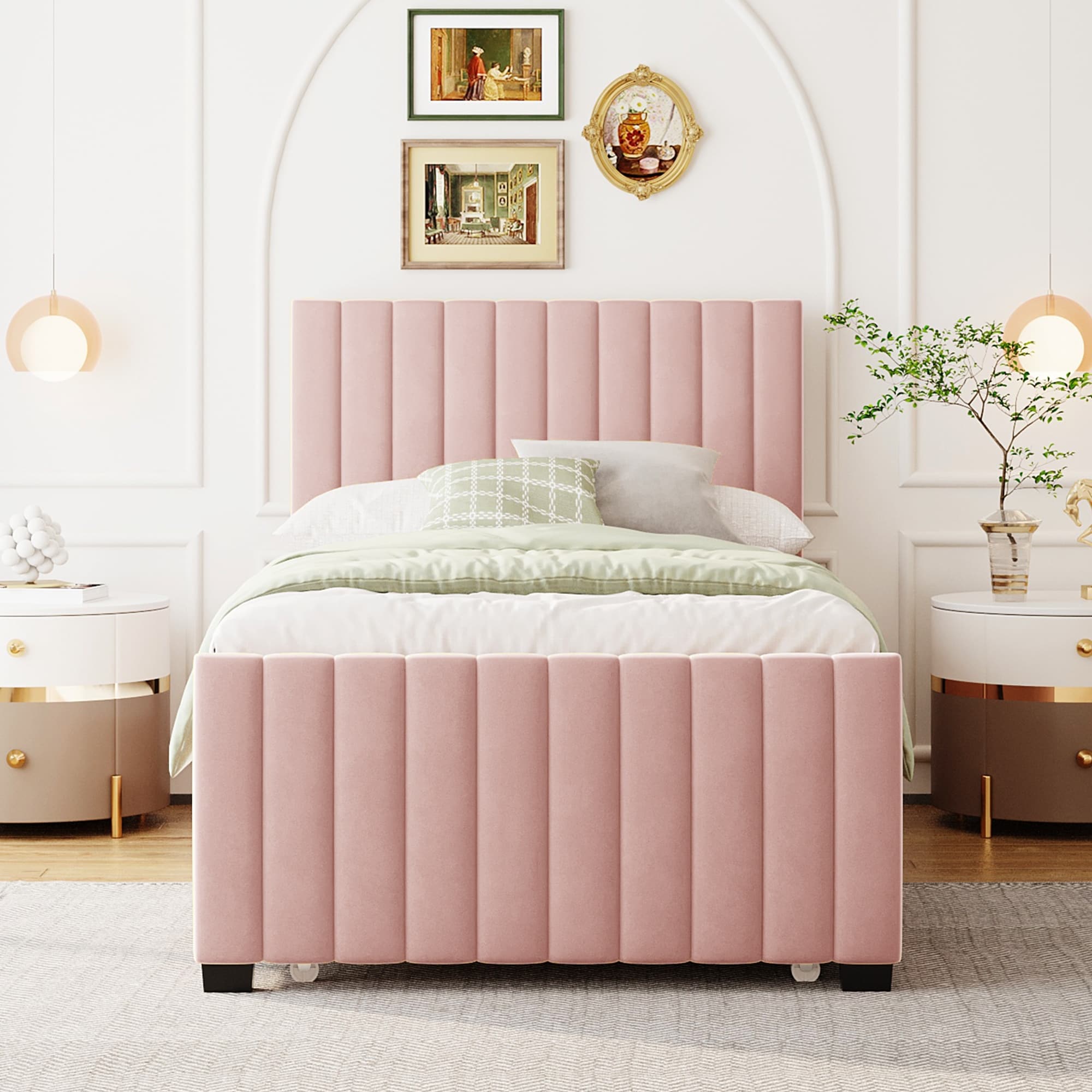 Pink tufted clearance twin bed