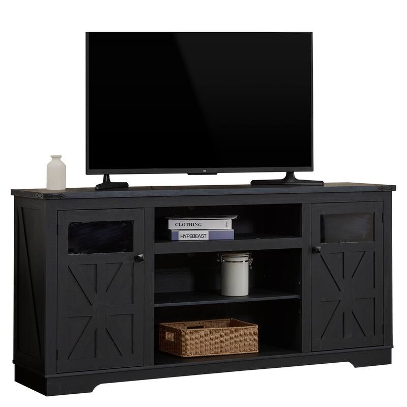 Ukuowu 66" Rustic Farmhouse TV Stand for 75 65 inch TV with Storage Cabinets for Living Room Bedroom - Black