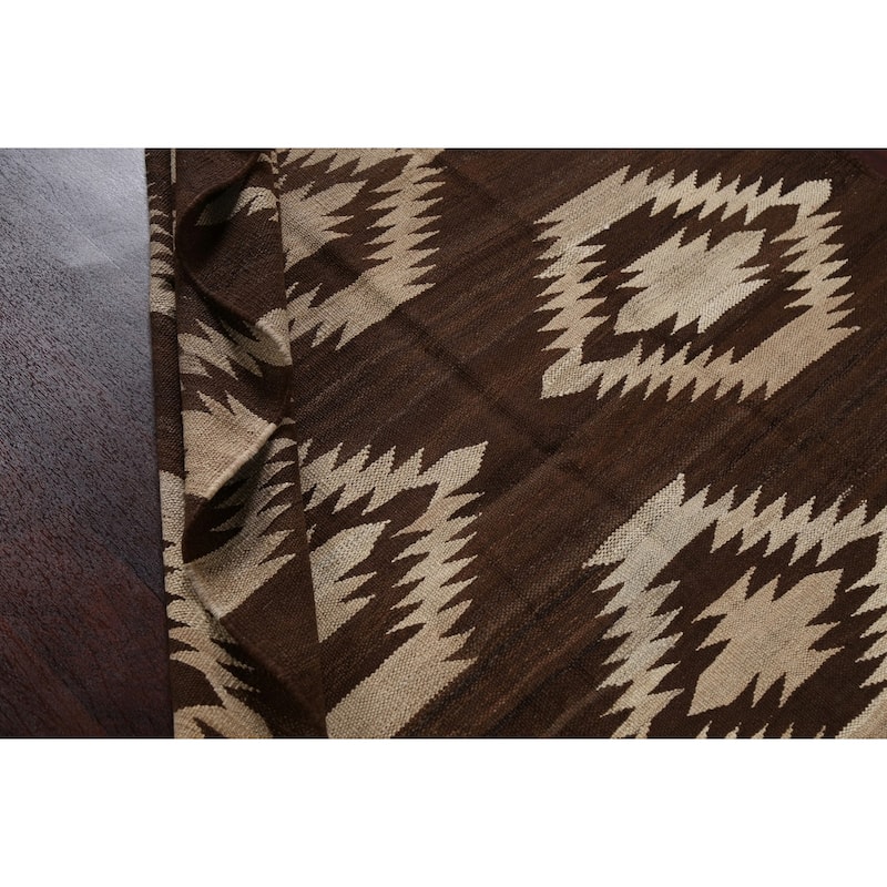 Geometric Tribal Natural Dye Kilim Oriental Wool Area Rug Hand-woven - 4'8" x 6'8"