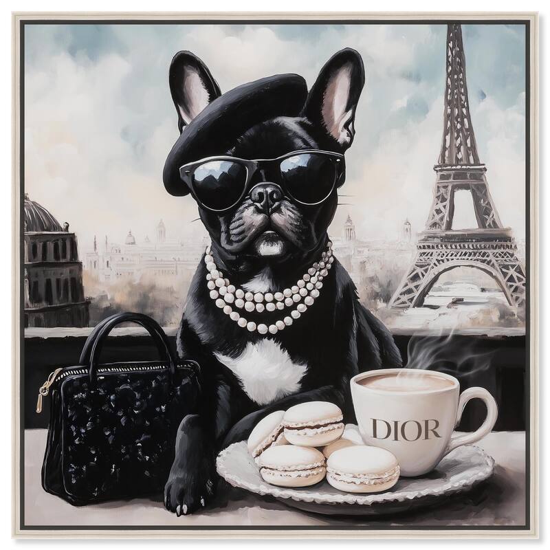 Frenchie in Paris Treats Canvas by Art Remedy - Silver - 40" x 40"