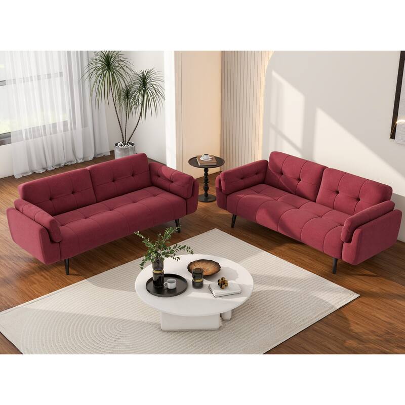 2Set Futon Convertible Sofa Bed Adjustable Reclining Sleeper - Red-2Set