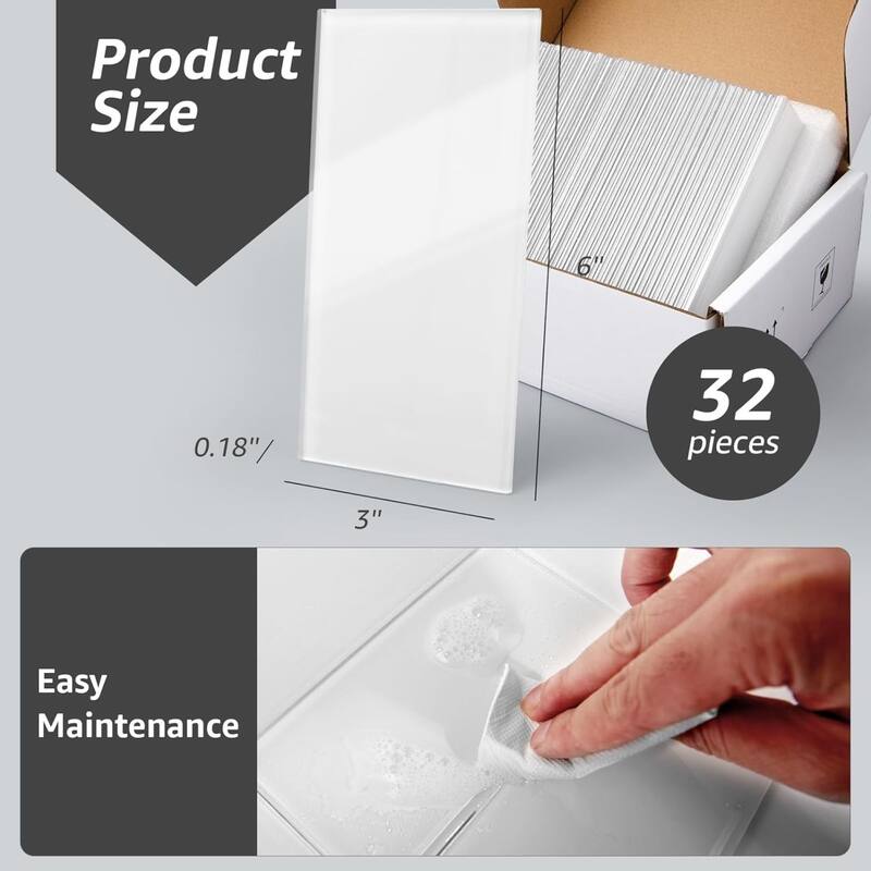Art3d 3" x 6" Peel and Stick Glass Backsplash Tiles for Kitchen,Subway Backsplash Tiles, 32pcs