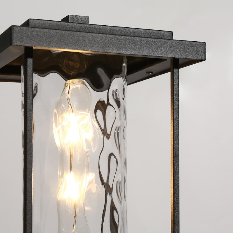 Modern 1-Light Black Outdoor Post Light Head Lantern with Water Ripple Glass Shade - L 6.7" x W 6.7" x H 15.7"