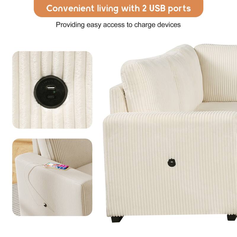 Modern U Shaped Modular Sofa Bed with USB Ports and Hidden Storage and for Living Rooms or Guest Room