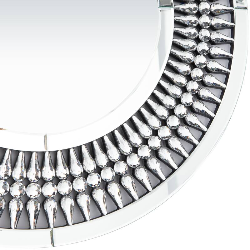 Elegant Silver Glass Wall Mirror with Crystal Embellishment