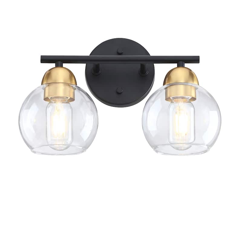 2-Light Dimmable Metal Bathroom Vanity Light Fixture With Glass Shade