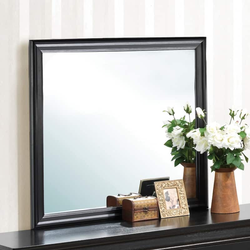 GDF Studio - Louis Phillipe Traditional Particle Board Mirror with Low Distortion Glass - Black