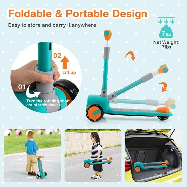 Honeyjoy Folding Adjustable Kids Toy Scooter W/LED Flashing Wheels
