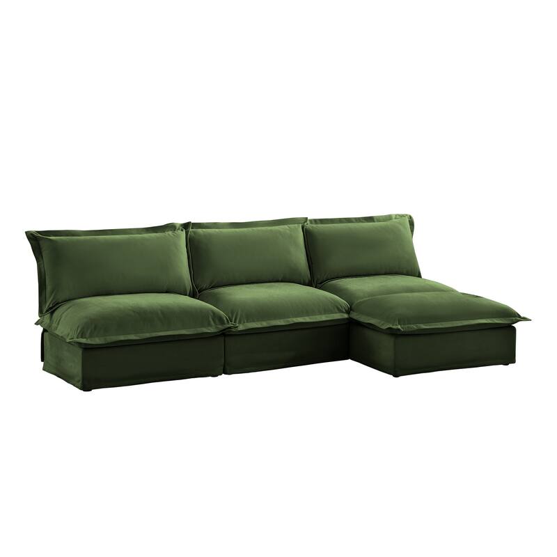 109.8" Chenille Modular Sectional with Reversible Ottoman and 3-Seater Armless Design & Free Combination