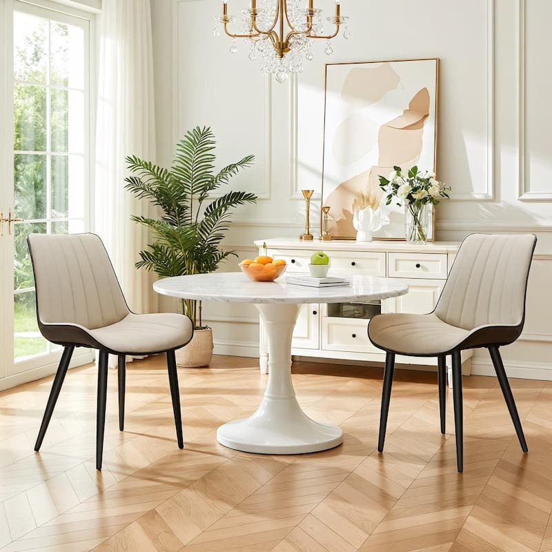 PU Leather Dining Chair with Metal Legs, Wave Pattern Upholstered Armless Chair Set of 4 for Kitchen, Restaurant, Living