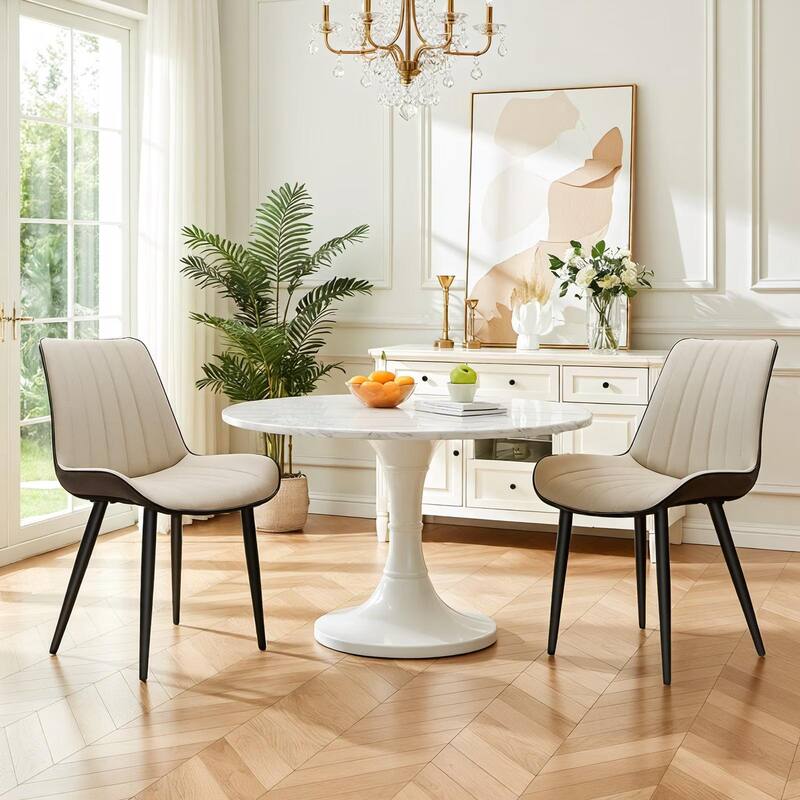 PU Leather Dining Chair with Metal Legs, Wave Pattern Upholstered Armless Chair Set of 6 for Kitchen