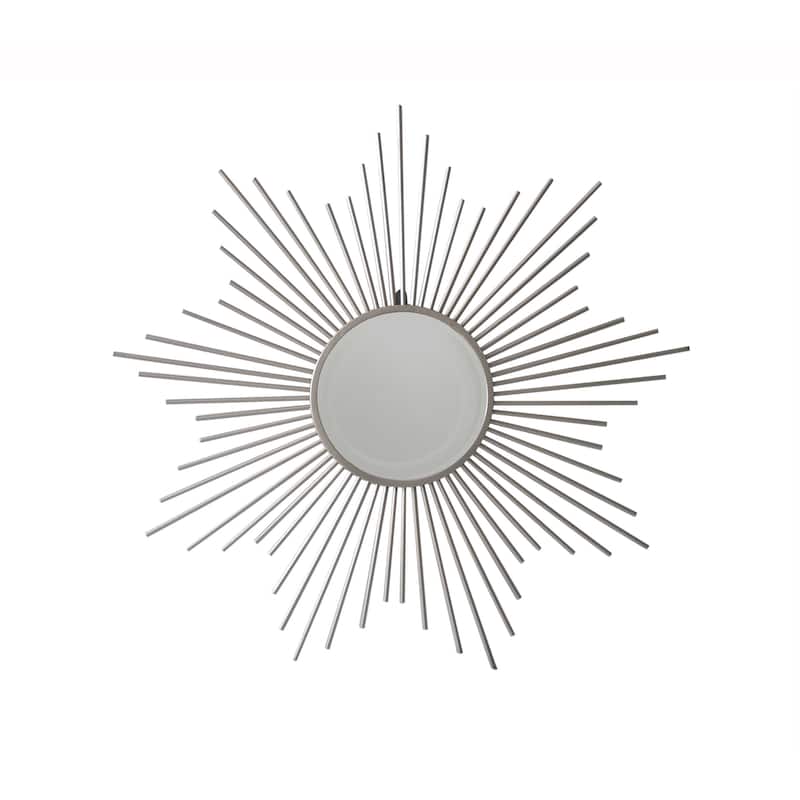 Striking Silver Metal Sunburst Design Wall Mirror - 32" x 32"