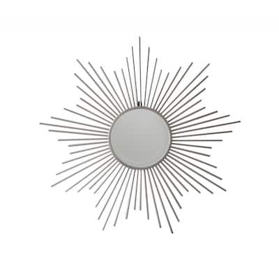 Striking Silver Metal Sunburst Design Wall Mirror - 32" x 32"