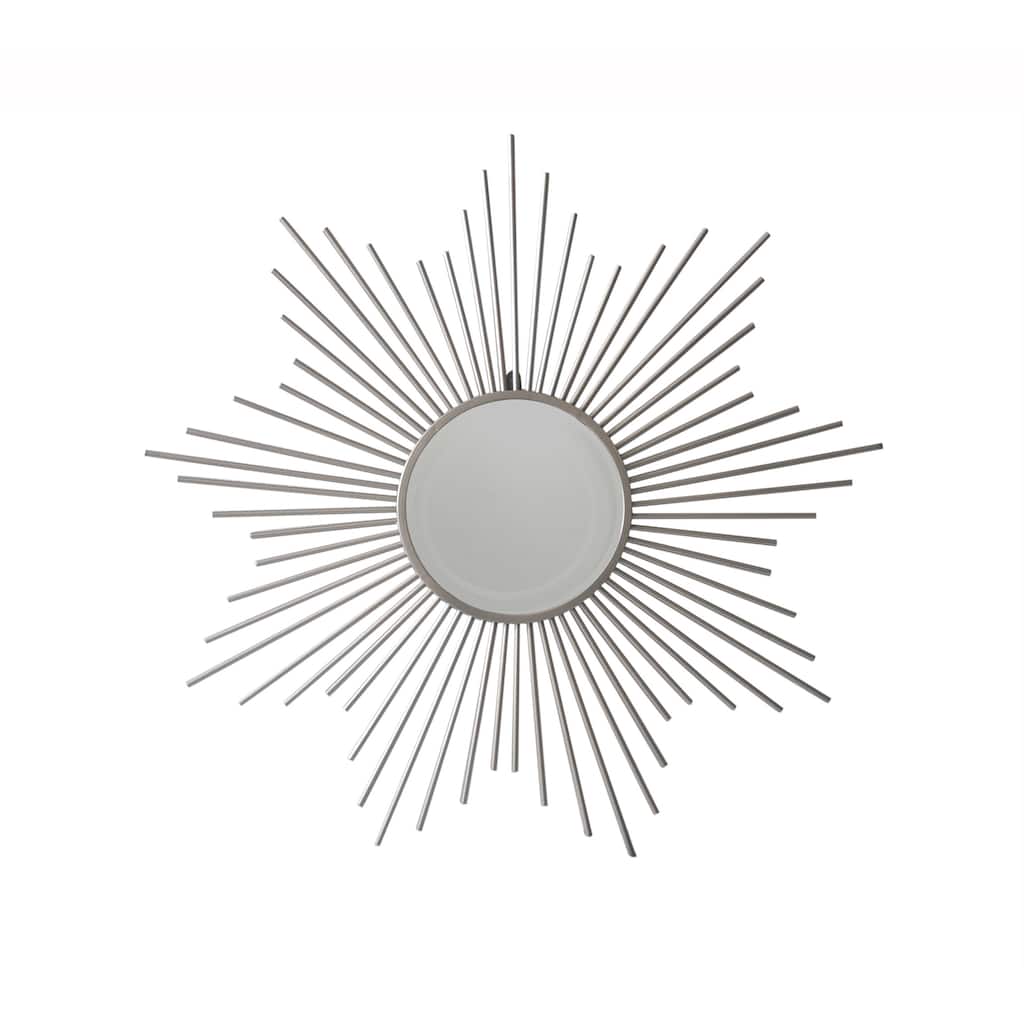Striking Silver Metal Sunburst Design Wall Mirror - 32" x 32"